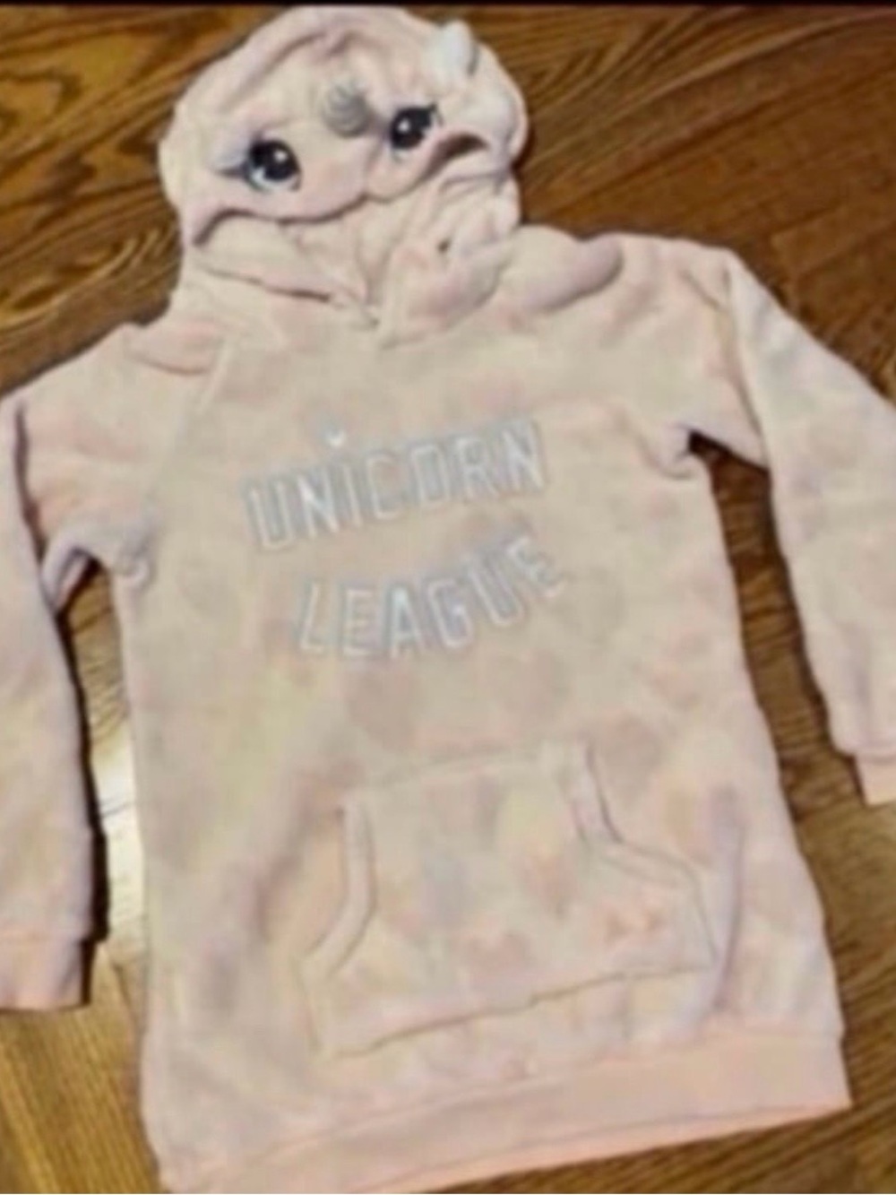 H&M girls like pink unicorn heart fluffy fleece hooded sweatshirt size 6-8